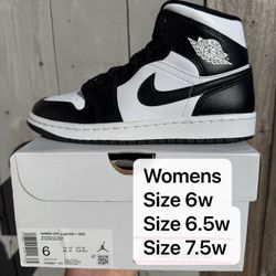 Air Jordan 1 mid Black White Panda womens size 6w size 6.5w size 7.5w