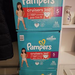 Pampers Cruisers 360 Size 3, 104Count $30 4 packs , Pampers Cruisers 360 Size 5, 56 Count $23 each box
