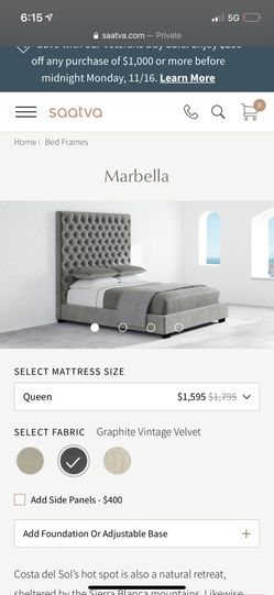 Queen Saavta Marbella Gray Large Designer Bed, new in box
