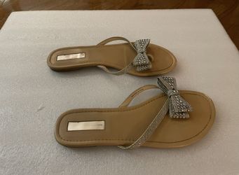 INC International Concepts Sparkle Bow Flat Sandals - 8.5M