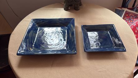Blue Glazed Ceramic Square Dishes Set of 2/ both for 12.00
