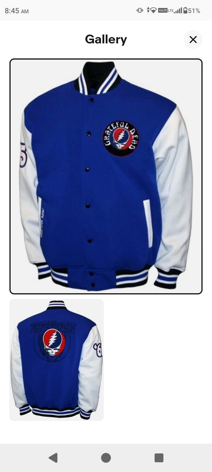 Grateful Dead - Steal Your Face - Varsity Fleece Jacket - Large Blue M2451GFDA3