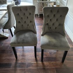 Elegant Gray Velvet Dining Chairs: 6 Total