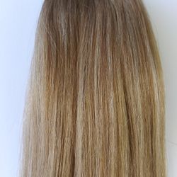 20 " Clip-on Human Hair "Thick" #18/22 dark ash blonde with champagne blonde highlights - Easy to install yourself- get length and fullness
