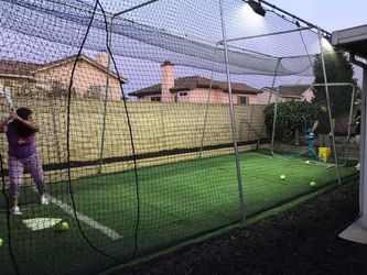 Batting Cage with batting mat and pitch thru net