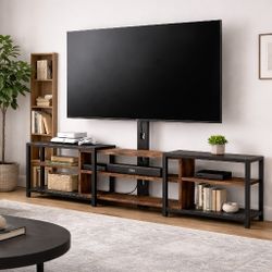 TV Stand for TVs up to 85 Inch with Mount and Power Outlet, 3 Tiers TV Console with Storage Shelves, Entertainment Center, Steel Frame, for Living Roo