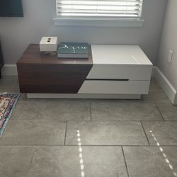 MODERN WOODEN COFFEE TABLE W/ LOTS OF STORAGE