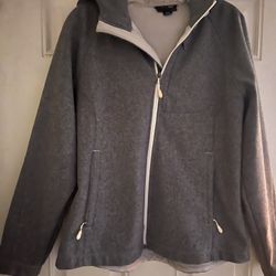 Women Kirkland heather gray hooded soft shell jacket ski winter rain lightweight XL