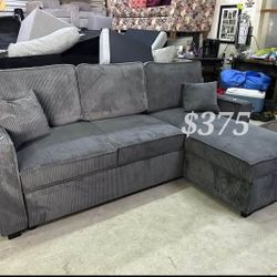 2-pc Convertible Sectional Sofa Dark Gray Corduroy 