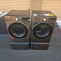 LG ThinQ Front Load Washer And Gas Dryer W Pedestal 