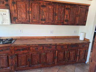 Solid wood, rustic, kitchen cabinets