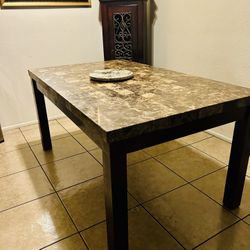 Solid wood anf real marble stone dinning table