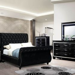 Brand New Black Upscale 4pc Queen Bedroom Set (Available In California & Eastern King Size)