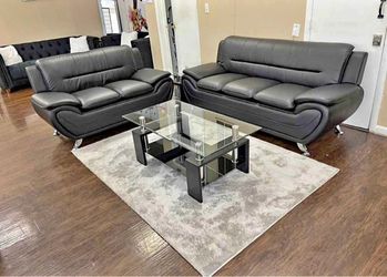 Black Faux Leather Sofa and Loveseat Set