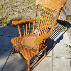 Antique Oak Tall Armed Rocking Chair