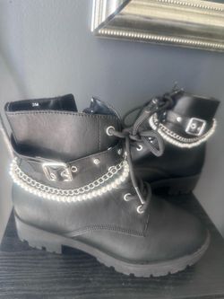 Black Combat-Style Ankle Boots size 3 girls