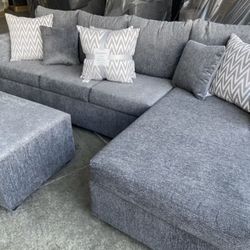 Brand New Medium Grey Couch With Ottoman Free Delivery 