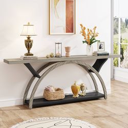 2-Tier Console Table, 70.9" Entryway Table with Half Moon Frame