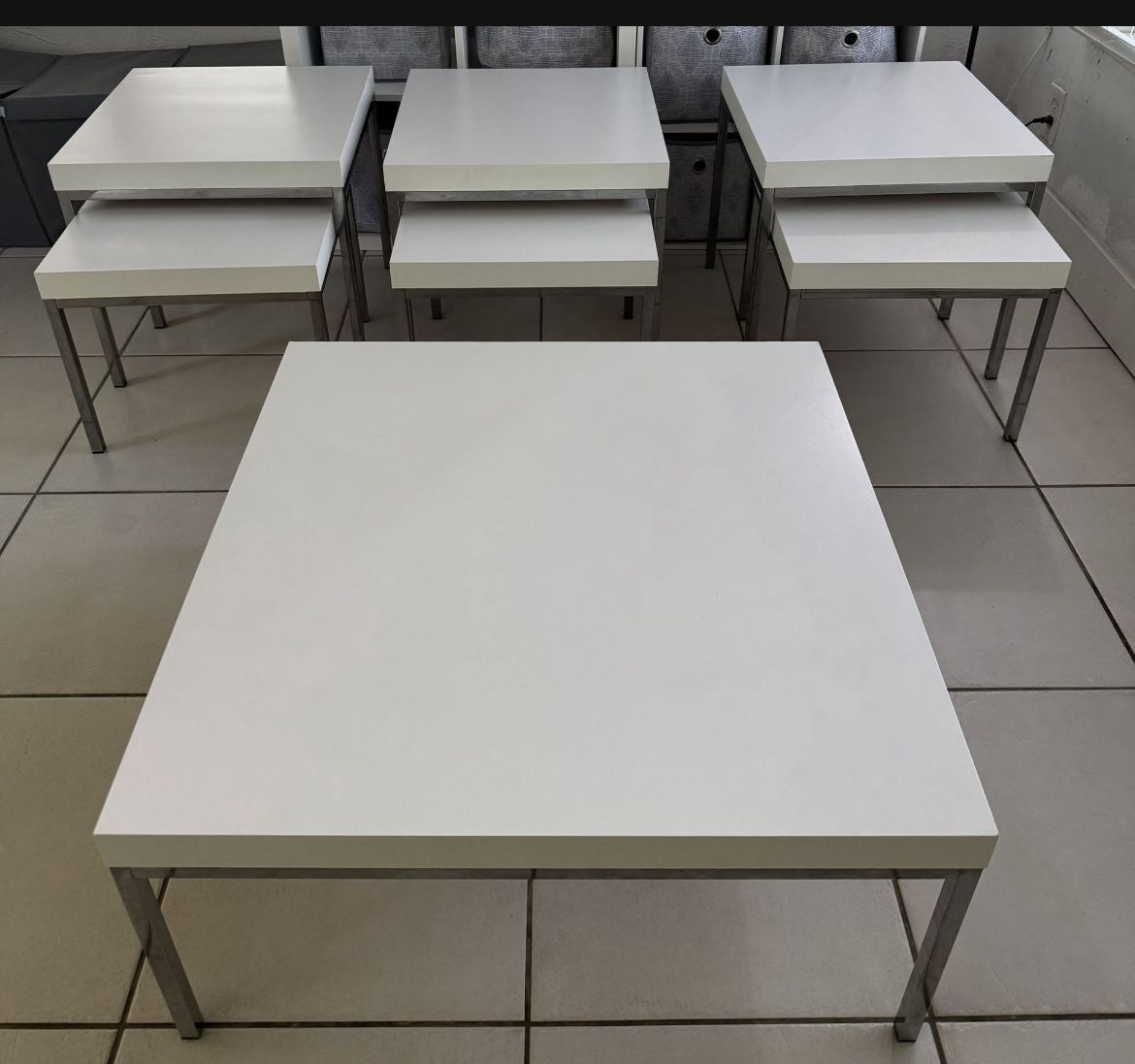 White And silver Coffee Table And Nesting Tables 