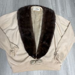 Vintage 1950s Pin Up Glam 100% Virgin Cashmere Fur Collar/lapel Dalton Cardigan