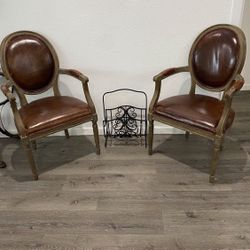 Brown Leather Desk Or Dinning Room Accent Chairs 