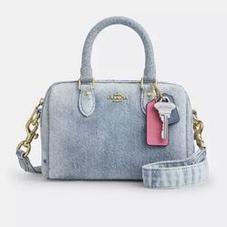 Coach Mini Rowan In Loved Denim With Bag Charms