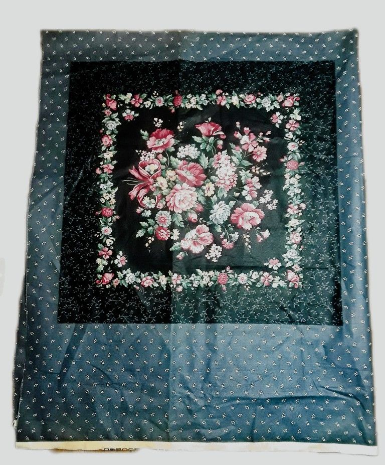 VIP Vtg Cranston Screen Print Works Company Floral 4 Squares Fabric 44.5x33.5