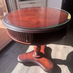 Bombay Round Cherry Wood Accent Table with Class Top