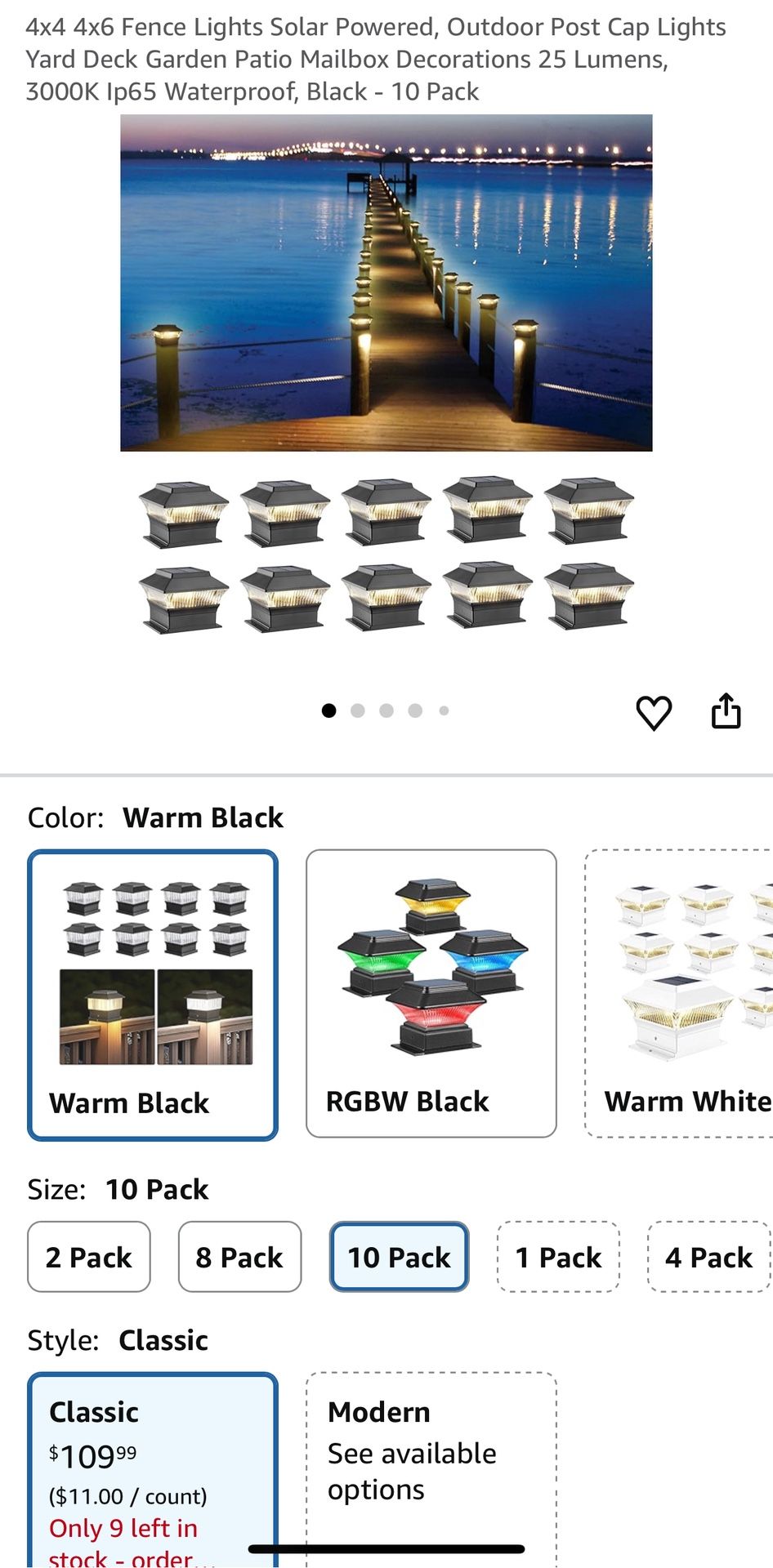 4x4 4x6 Fence Lights Solar Powered, Outdoor Post Cap Lights Yard Deck Garden Patio Mailbox Decorations 25 Lumens, 3000K Ip65 Waterproof, Black - 10 Pa