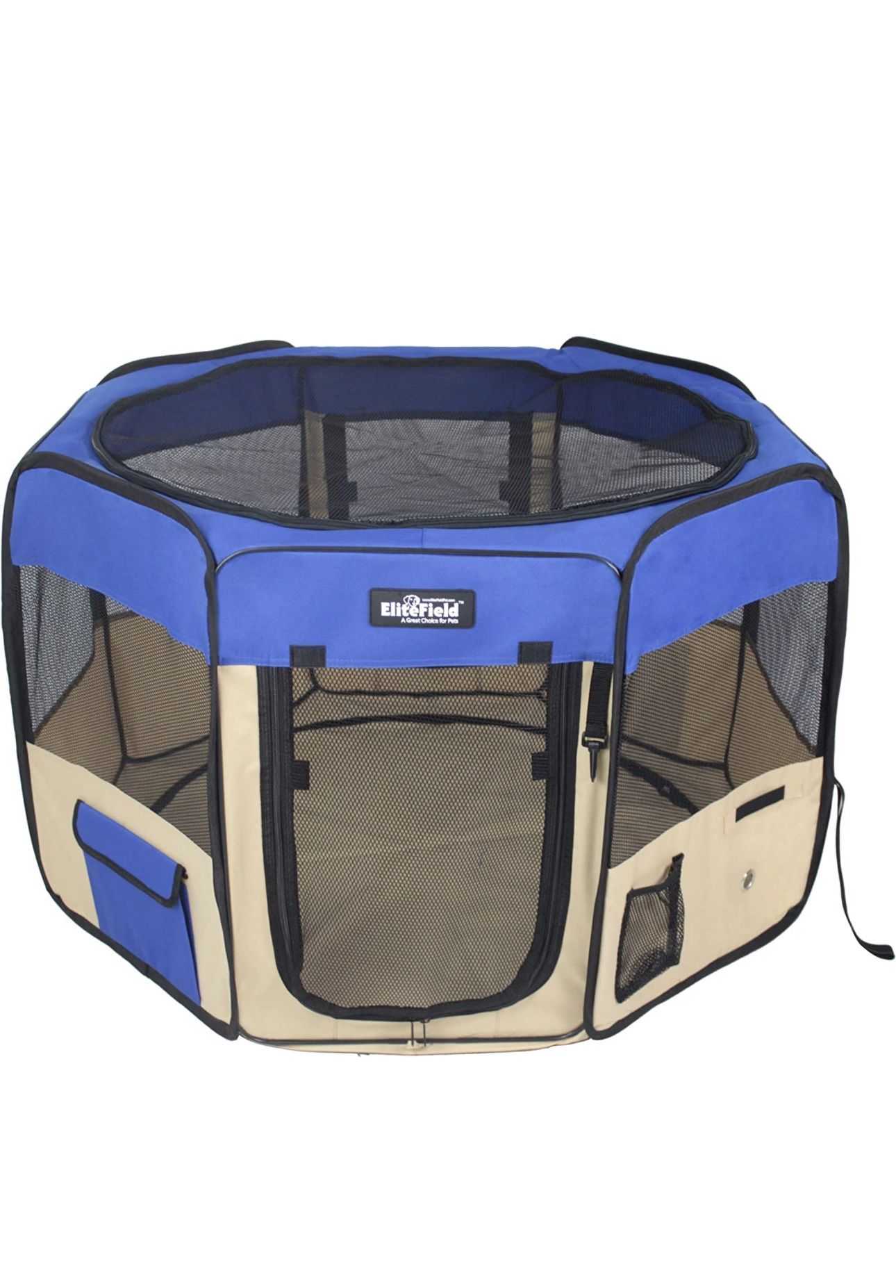 PENDING- 2-Door Soft Pet Playpen, Exercise Pen, Multiple Sizes and Colors Available for Dogs, Cats and Other Pets (62" x 62" x 36"H, Royal Blue+Beige)