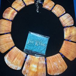 Jay King Orange Oyster Lapis Sterling Silver Necklace 