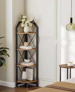 CHOEZON 4-Tier Rustic Brown and Black Corner Shelf