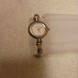 Women's Bulova Watch With Unique Band Gold And Silver Toned