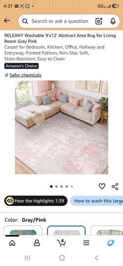 Gray/Pink Rug 9' x 12'