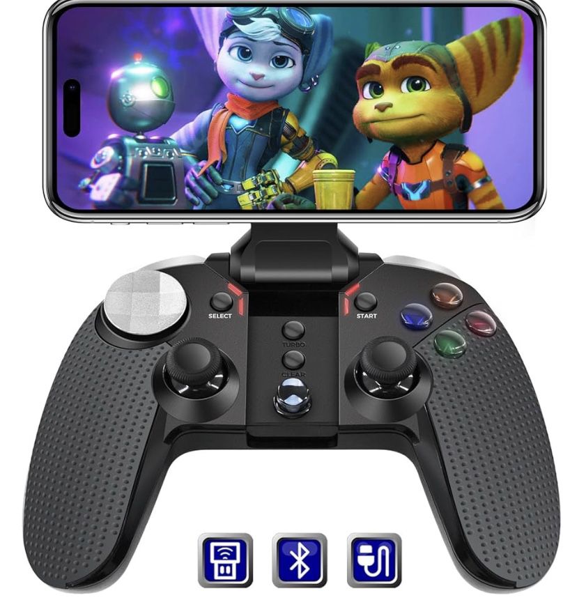 Wuzcon Bluetooth Wireless Controller for iOS, Android, Switch, PC, TV Box, Tesla, Apple Arcade MFi and Cloud Gaming. with Phone Clip/2.4G Receiver/USB