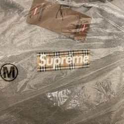 Brand New Supreme Burberry Grey Box Logo Hoodie