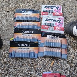 3 Duracell AAA 24 packs, 1 Duracell AAA 16 pack, 2 Duracell AA 24 packs, 2 Energizer AA 24 packs $102 total value half price $60