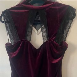 Burgundy Velvet Bodysuit Blouse