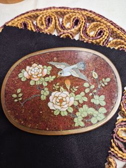 Vtg Cloisonne Bird & Peony Flower Enamel