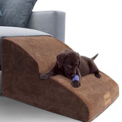 High Density Extended Foam Dog Ramp&Steps 2 Tiers,11.8" High with Waterproof Cover,Best for Injured,Older Cats,Pets with Joint Pain