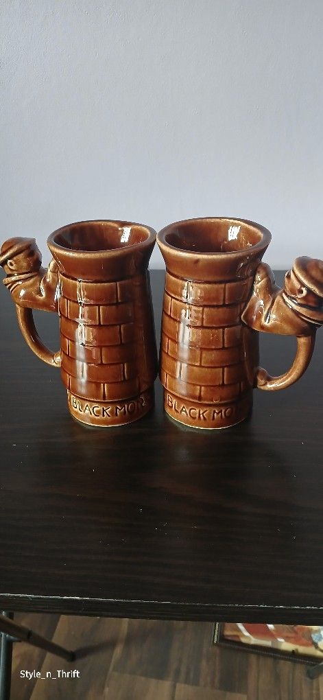 Vintage Monk Glazed Ceramic Mugs