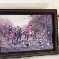 Large Framed Fox Hunt Artwork – Classic English Equestrian Scene