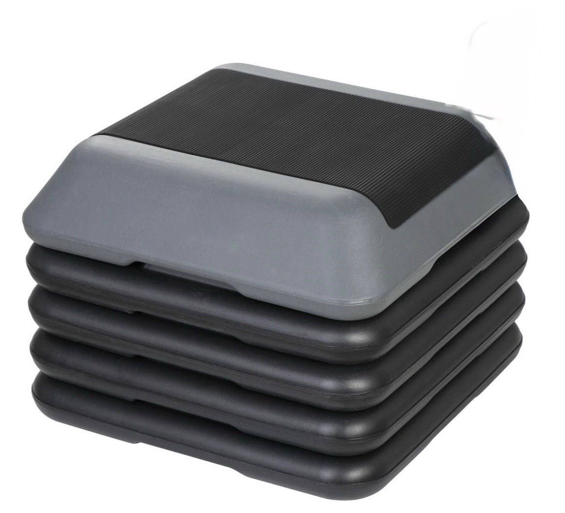 16" Compact Aerobic Step Platform W/4 Risers, Height Adjustable Exercise Workout Stepper (5 Free