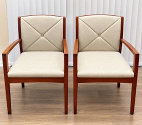 Set of 2 Wood Frame Upholstered Armchairs