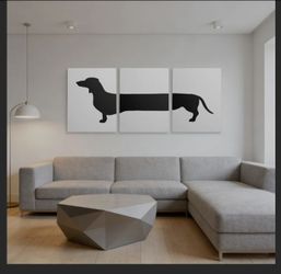 3-Piece】 Dachshund Silhouette Canvas Wall Art - Black & White Minimalist Decor for Living Room 16x24 Inch x3