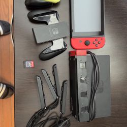 Nintendo Switch With Mario Party And Accessories And 4 Controllers 