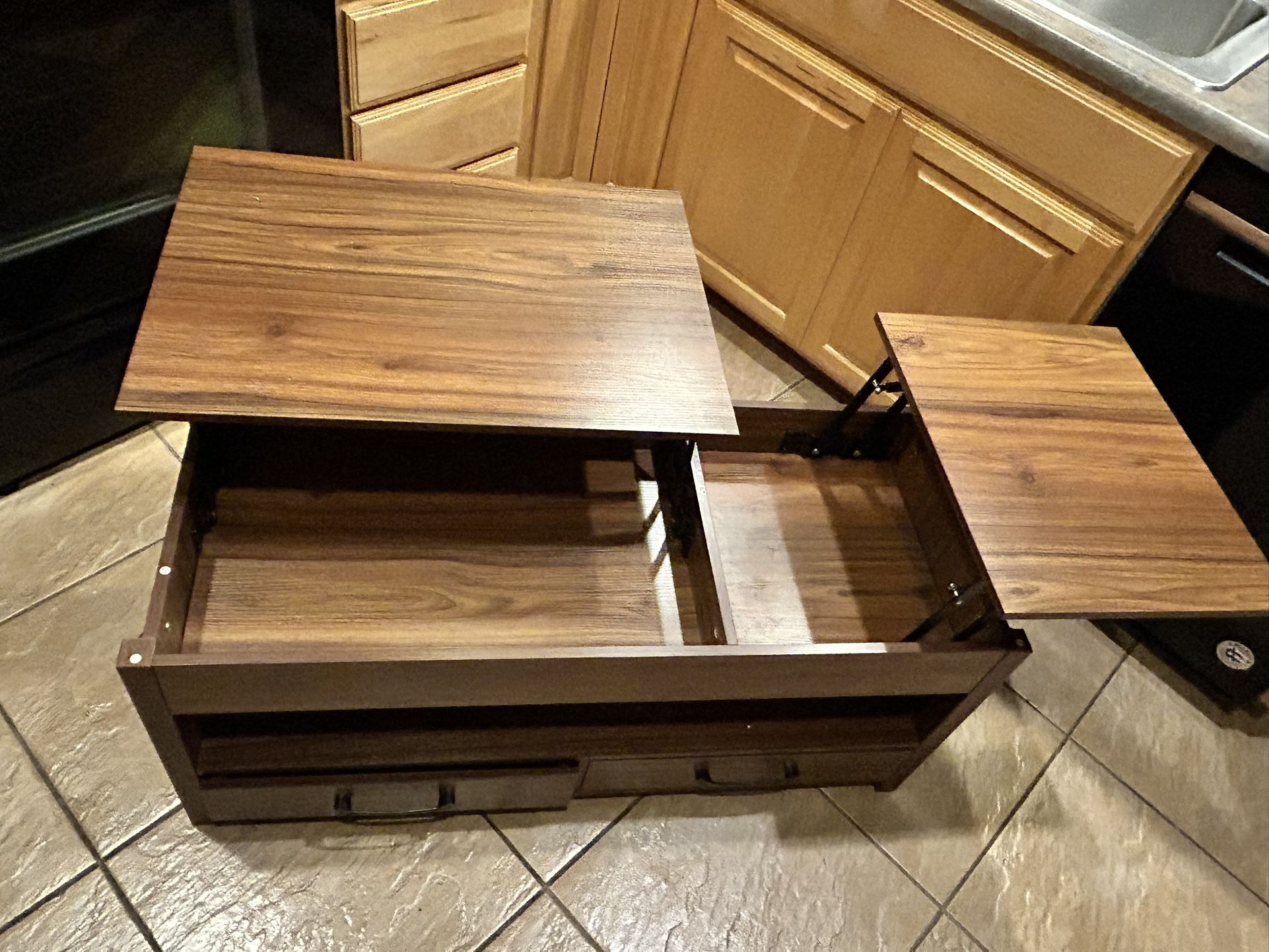 Rustic Wood Farmhouse-Style Lifting Coffee Table