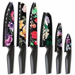 Astercook 6 Piece Flower Kitchen Knife Set, German High Carbon Stainless Steel Knives Sets with 6 Blade Guards Dishwasher Safe, Perfect Gifts for Kitc
