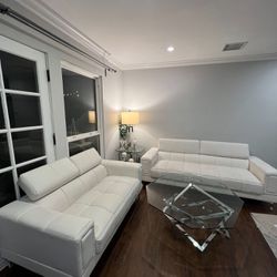 White Leather Sofa Set 