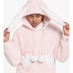 Pink Bunny Sherpa 3D Ears Girls Hoodie XL